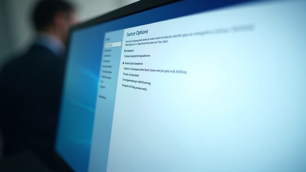 Schermo di una finestra di opzioni di avvio di Windows con pulsanti di selezione evidenziati in blu